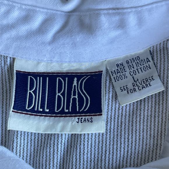 Vintage Bill Blass Womens Button Up Shirt Large Cotton Brown Striped Embroidered - Picture 5 of 10